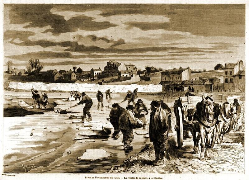 《画报》杂志1873年2月1日插图：在冰窖池塘收获冰块，作者Auguste Lançon