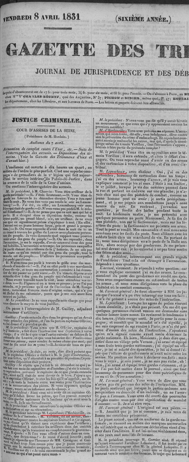 1831年4月8日《法庭公报》
