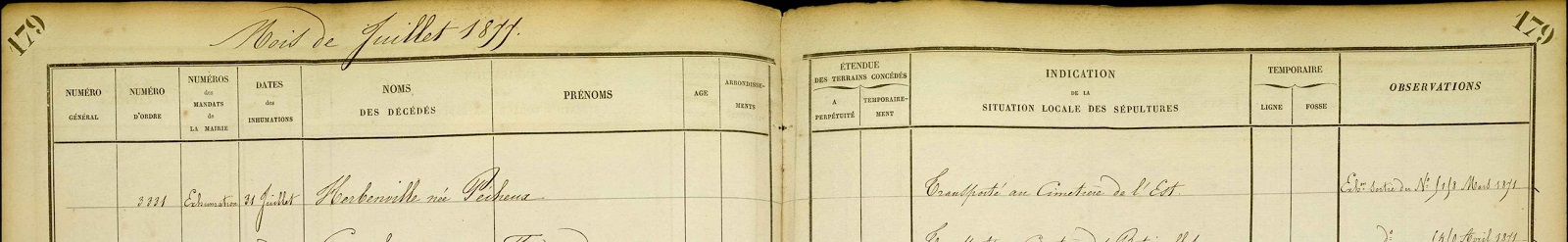 Registre journalier d'inhumation 1877, cimetière de Montmartre